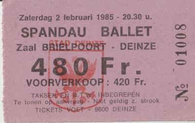 Toegangskaart Spandau Ballet in de Brielpoort