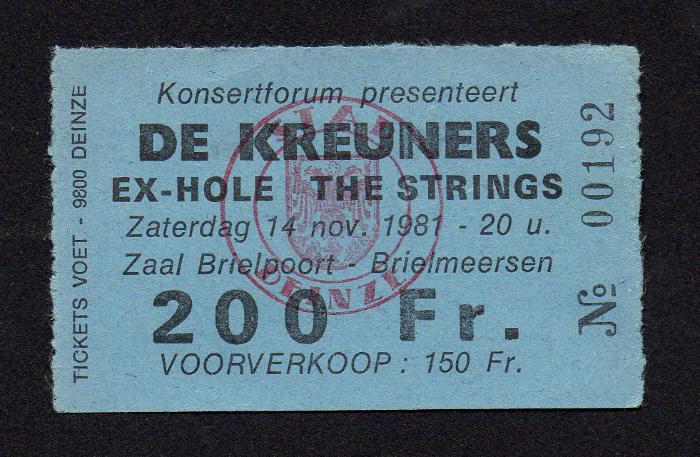 Ticket voor een concert van De Kreuners in de Brielpoort