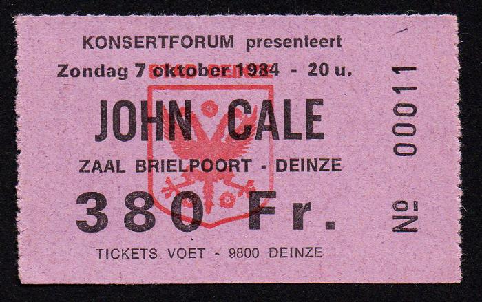 Ticket voor het concert van John Cale in de Brielpoort