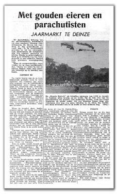 Krantenartikel over het verloop van de jaarmarkt met foto van de parachutisten
