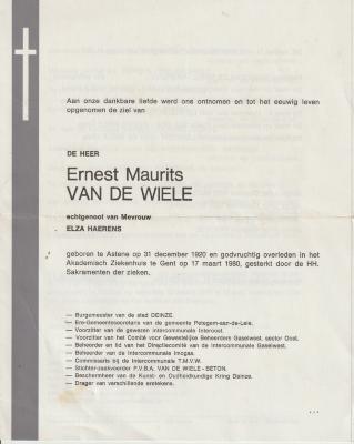 Doodsbrief burgemeester Van De Wiele