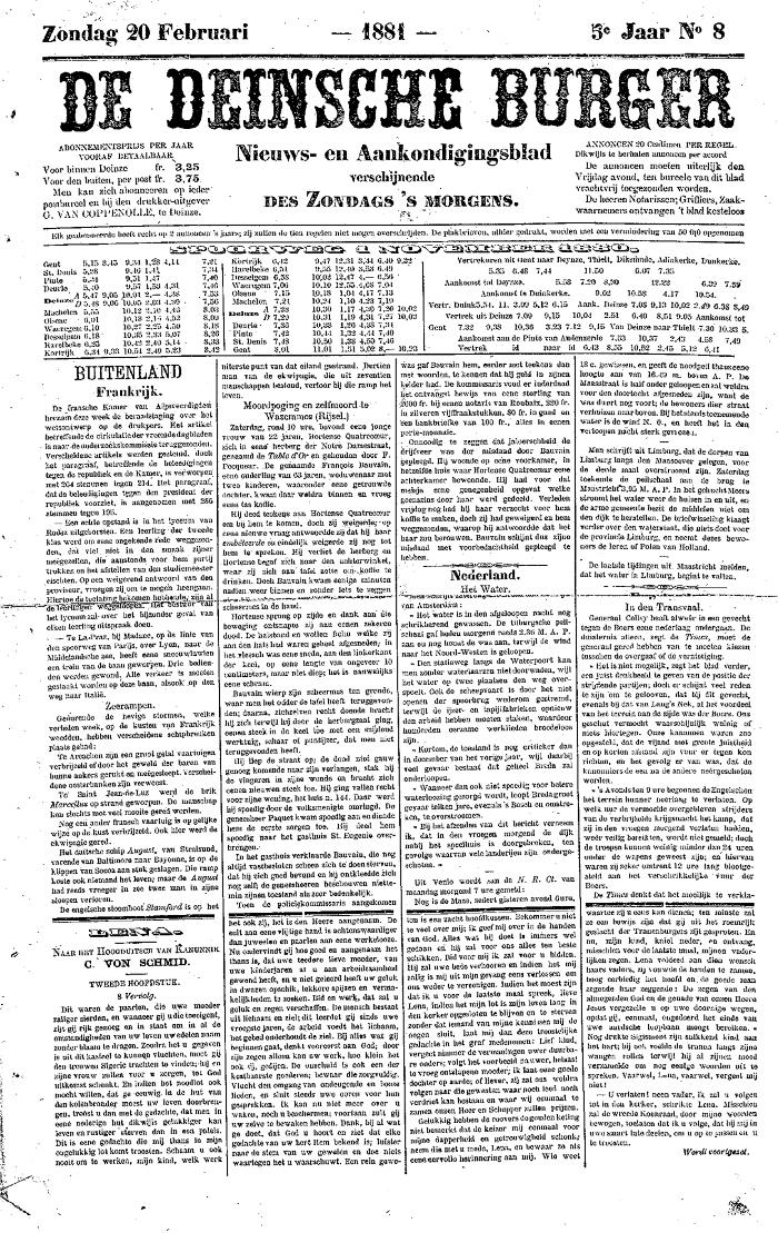De Deinsche Burger: zondag 20 februari 1881