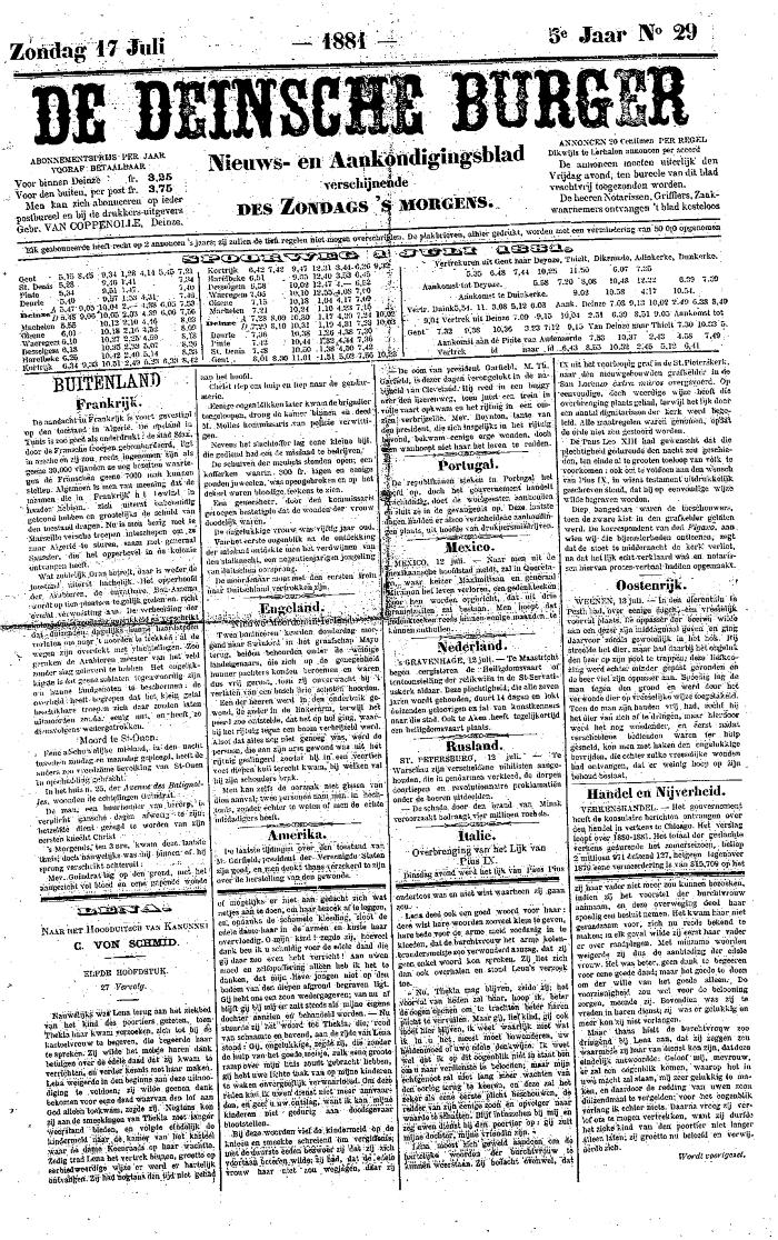 De Deinsche Burger: Zondag 17 juli 1881