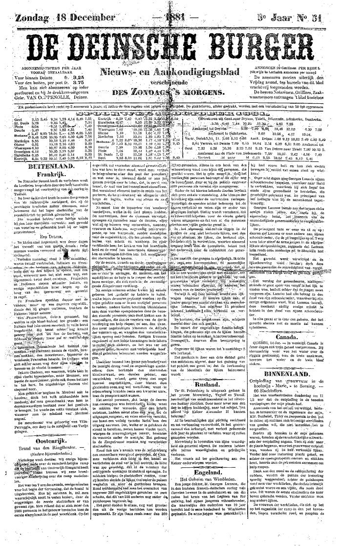 De Deinsche Burger: Zondag 18 december 1881