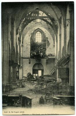 Het vernielde schip van de Olsense parochiekerk