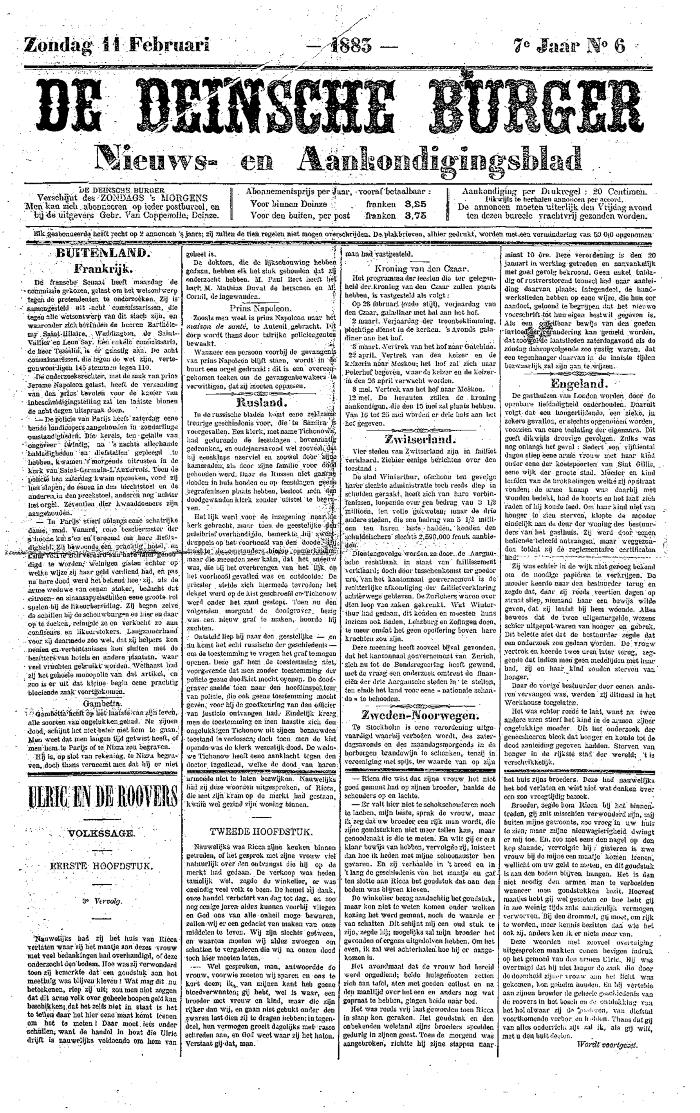De Deinsche Burger: Zondag 11 februari 1883