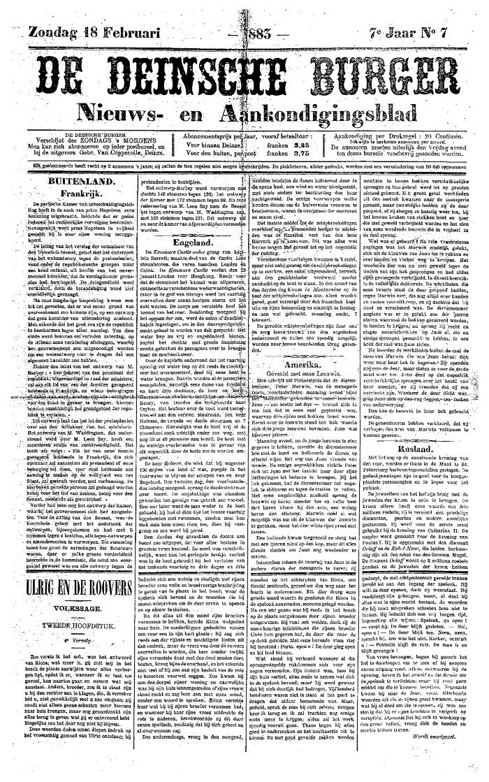 De Deinsche Burger: Zondag 18 februari 1883