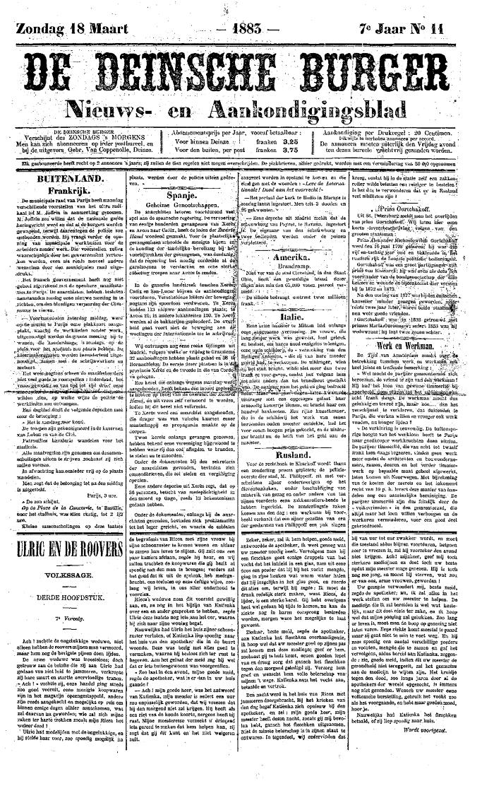 De Deinsche Burger: Zondag 18 maart 1883