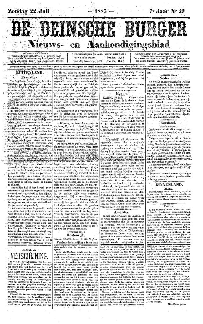De Deinsche Burger: Zondag 22 juli 1883