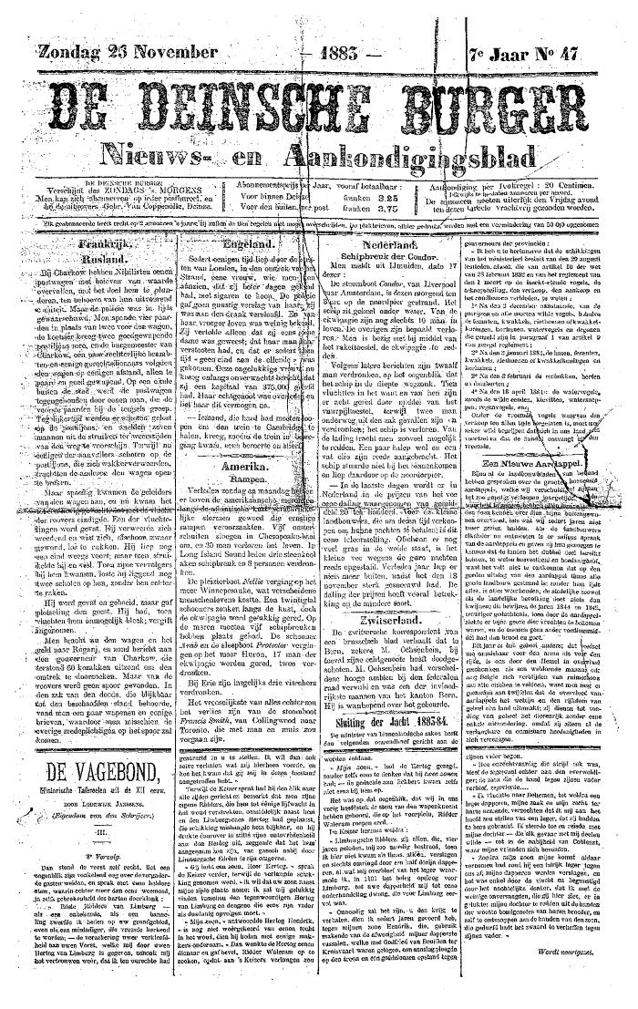 De Deinsche Burger: Zondag 25 november 1883