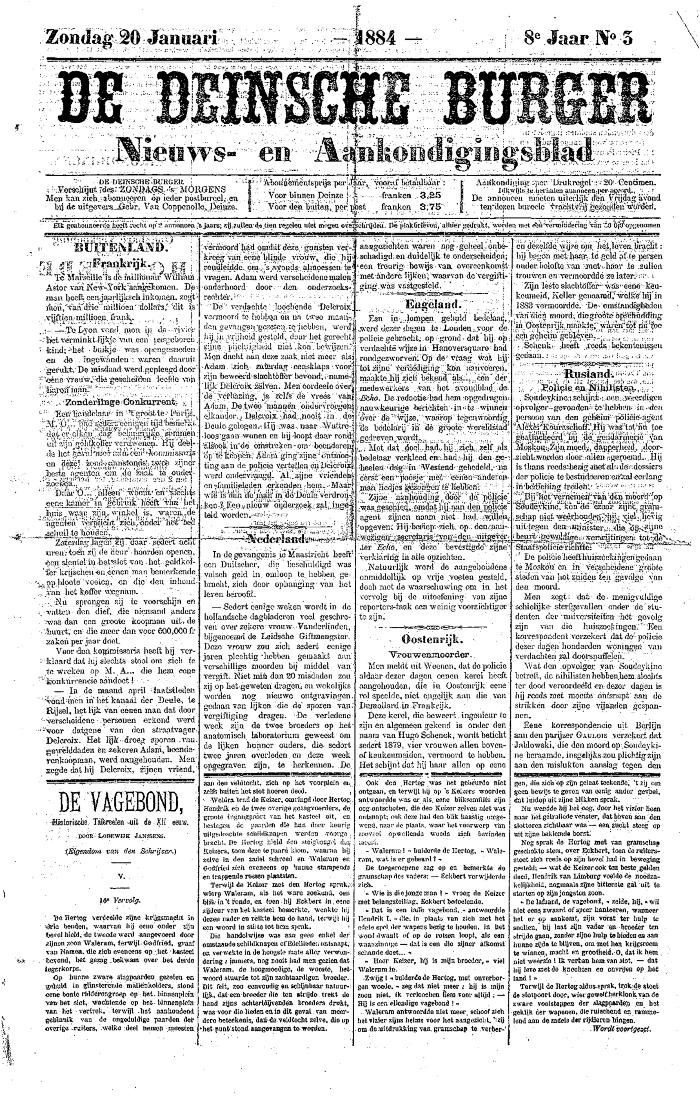 De Deinsche Burger: Zondag 20 januari 1884