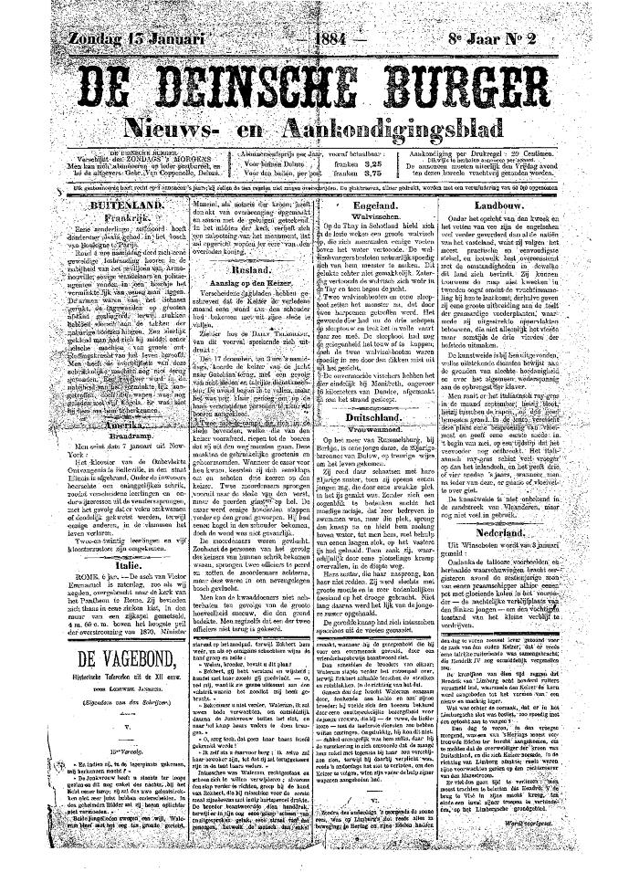 De Deinsche Burger: Zondag 13 januari 1884
