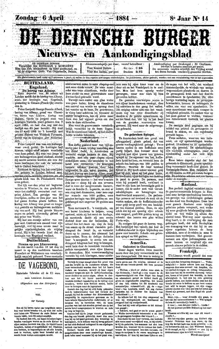 De Deinsche Burger: Zondag 6 april 1884