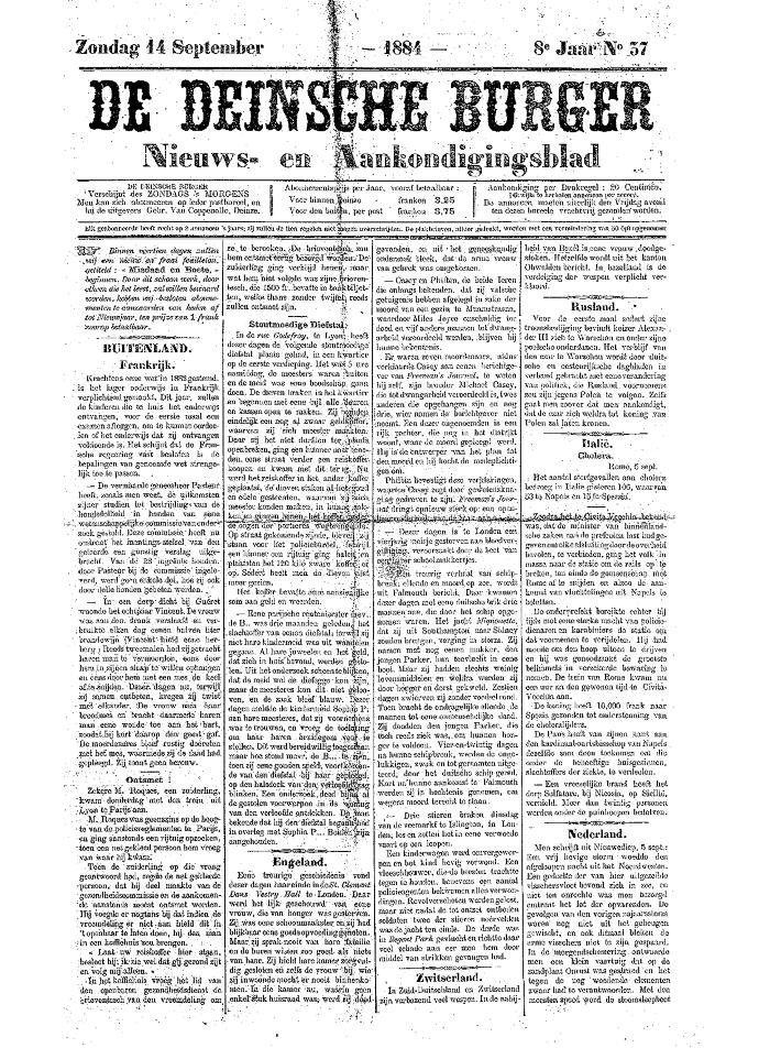 De Deinsche Burger: Zondag 14 september 1884
