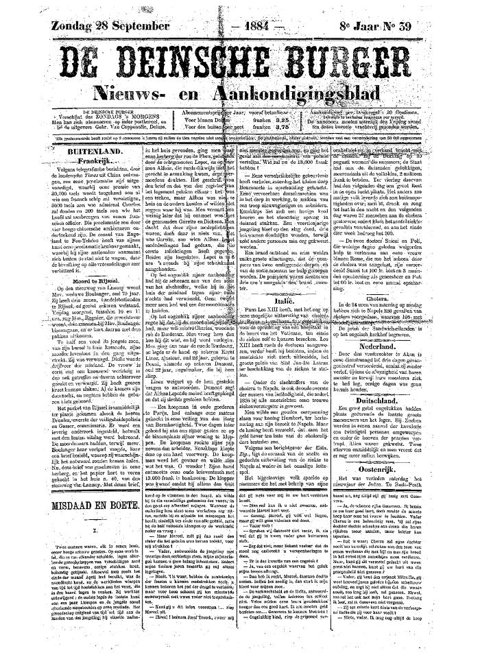 De Deinsche Burger: Zondag 28 september 1884