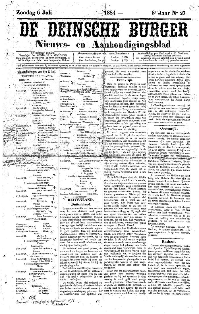 De Deinsche Burger: Zondag 6 juli 1884