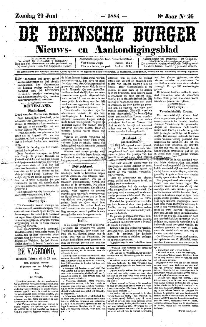 De Deinsche Burger: Zondag 29 juni 1884