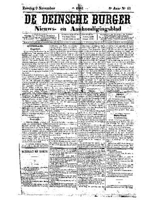 De Deinsche Burger: Zondag 9 november 1884