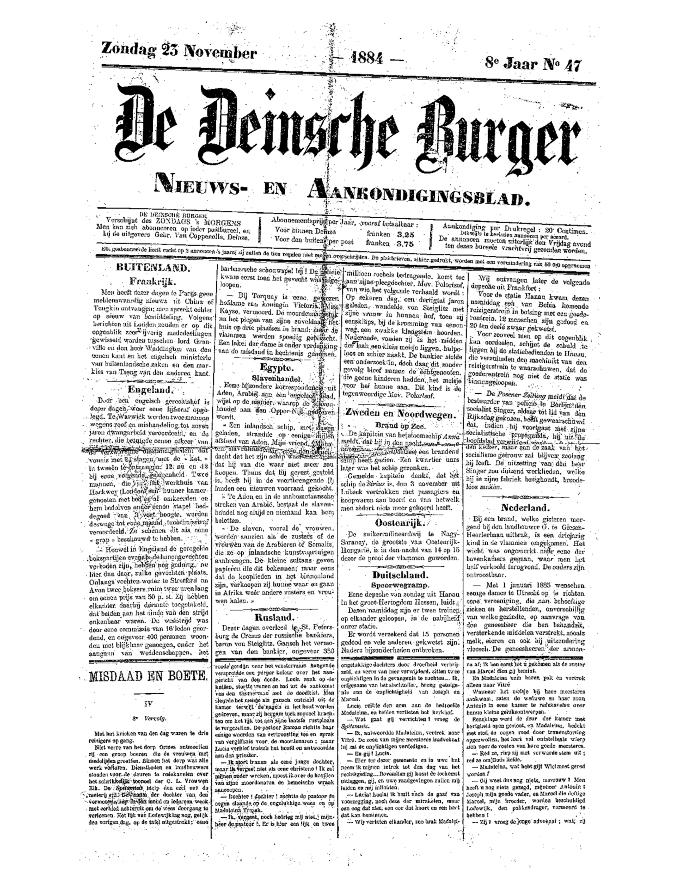 De Deinsche Burger: Zondag 23 november 1884