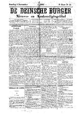 De Deinsche Burger: Zondag 2 november 1884