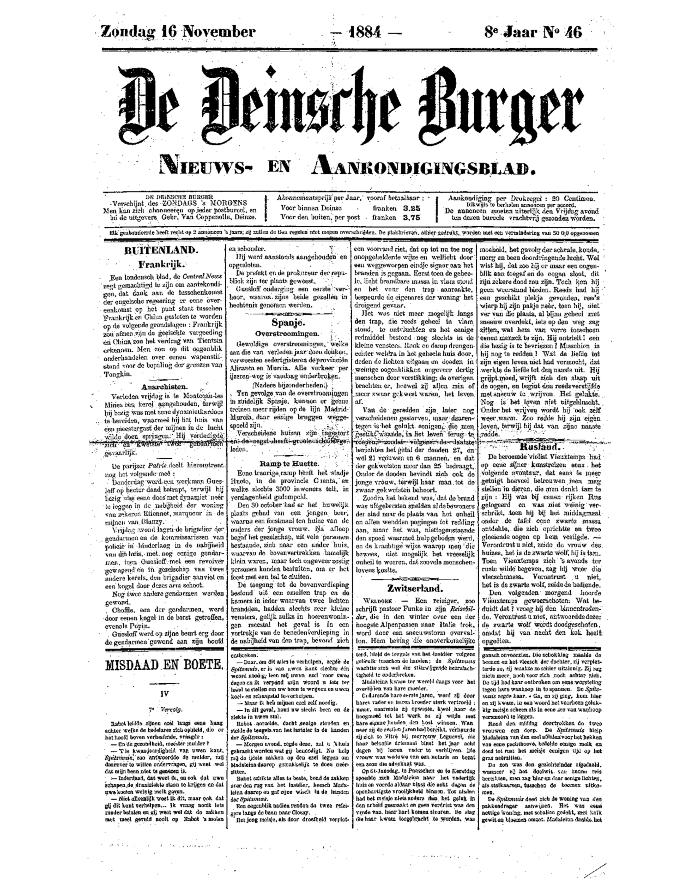 De Deinsche Burger: Zondag 16 november 1884